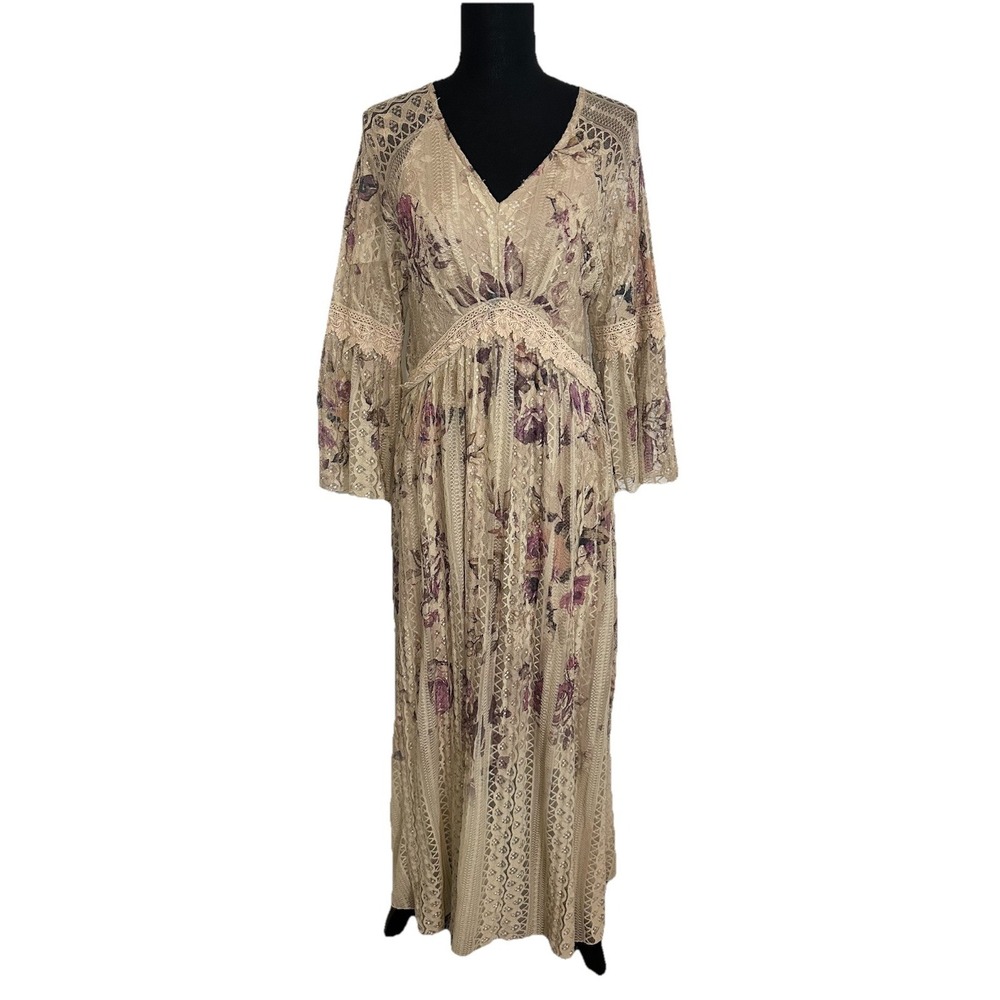 Origami SMALL Lace Maxi Dress Romantic Floral Cottage Boho Whimsical